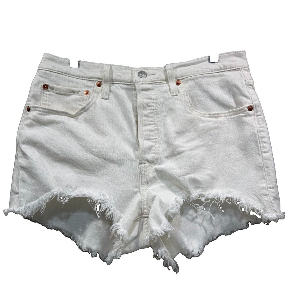 LEVI's 501 Women’s Size W31 White Denim High Rise Buttonfly Shorts Cut Off